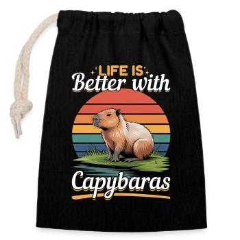 Funny aesthetic Kawaii Capybara - Closable cotton gift bag (14x20cm) - black - Front