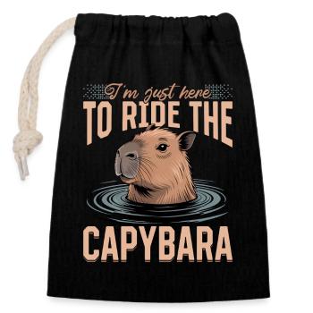 Funny aesthetic Kawaii Capybara - Closable cotton gift bag (14x20cm) - black - Front