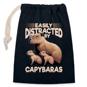 Funny aesthetic Kawaii Capybara - Closable cotton gift bag (14x20cm) - navy - Front
