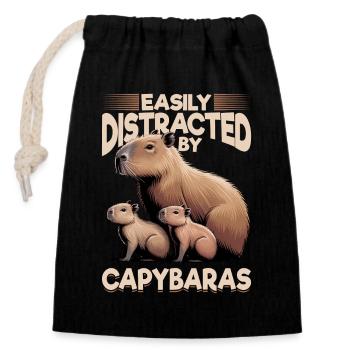 Funny aesthetic Kawaii Capybara - Closable cotton gift bag (14x20cm) - black - Front