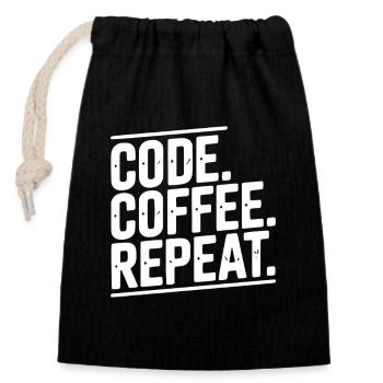 Code Kaffee-Wiederholung - Verschließbarer Geschenkbeutel aus Baumwolle (14x20cm) - Schwarz - Vorne