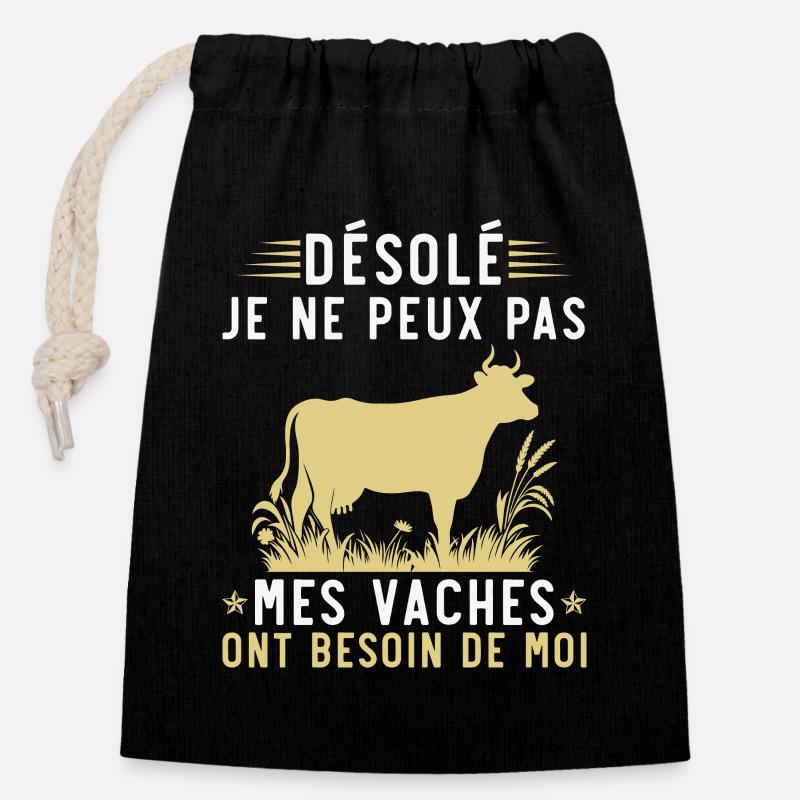 Mes vaches ont besoin de moi - Sac cadeau en coton avec cordon (14 x 20 cm) - noir