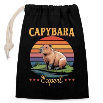 Funny aesthetic Kawaii Capybara - Closable cotton gift bag (14x20cm) - black - Front