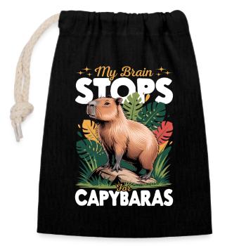 Funny aesthetic Kawaii Capybara - Closable cotton gift bag (14x20cm) - black - Front