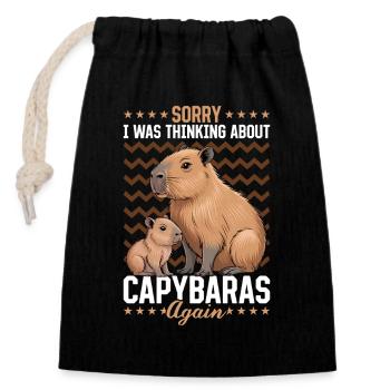 Funny aesthetic Kawaii Capybara - Closable cotton gift bag (14x20cm) - black - Front