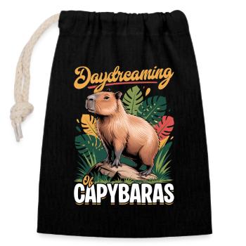 Funny aesthetic Kawaii Capybara - Closable cotton gift bag (14x20cm) - black - Front