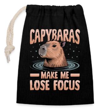 Funny aesthetic Kawaii Capybara - Closable cotton gift bag (14x20cm) - black - Front