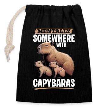 Funny aesthetic Kawaii Capybara - Closable cotton gift bag (14x20cm) - black - Front