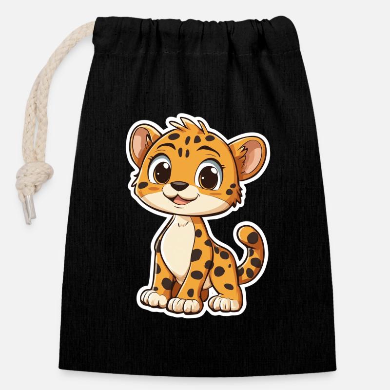 Löwe - Verschließbarer Geschenkbeutel aus Baumwolle (14x20cm) - Schwarz