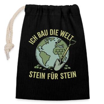 Weltaufbau Stein Für Stein - Verschließbarer Geschenkbeutel aus Baumwolle (14x20cm) - Schwarz - Vorne