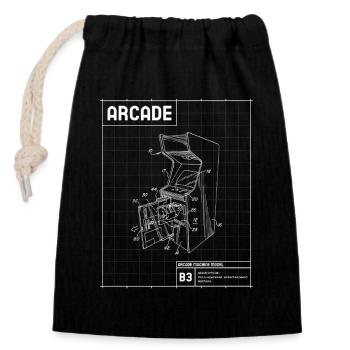 Retro Arcade Sketch on Grid - Closable cotton gift bag (14x20cm) - black - Front