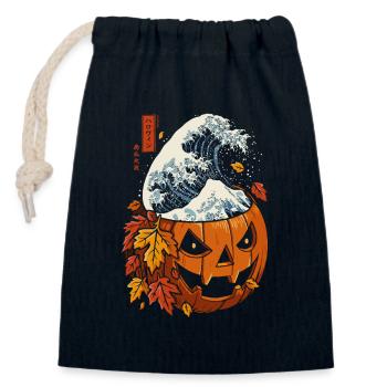 Halloween Fall - Pumpkin Wave Kanagawa - Closable cotton gift bag (14x20cm) - navy - Front