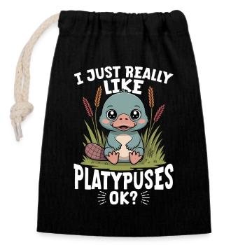 Funny aesthetic Kawaii Platypus - Closable cotton gift bag (14x20cm) - black - Front