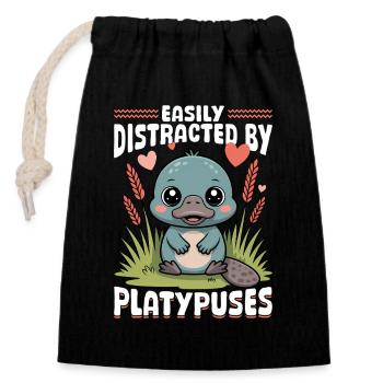 Funny aesthetic Kawaii Platypus - Closable cotton gift bag (14x20cm) - black - Front