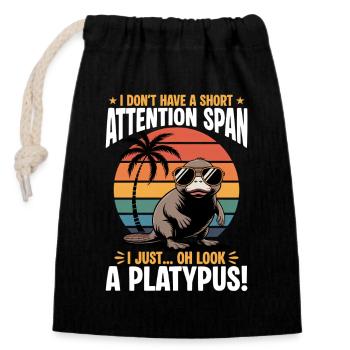 Funny aesthetic Kawaii Platypus - Closable cotton gift bag (14x20cm) - black - Front