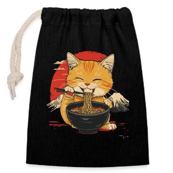 Niedliche Katze Mit Ramen Vor Japanischer Kulisse - Verschließbarer Geschenkbeutel aus Baumwolle (14x20cm) - Schwarz - Vorne