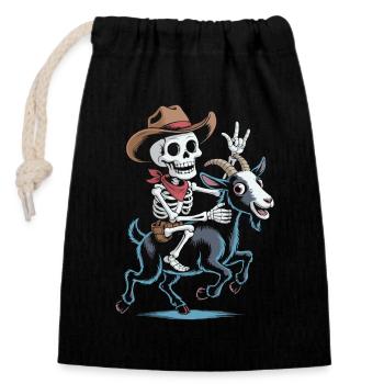 Squelette cow-boy sur chèvre - Sac cadeau en coton avec cordon (14 x 20 cm) - noir - Devant