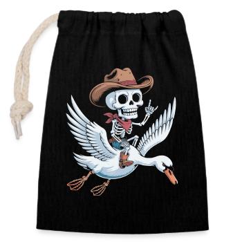Squelette cow-boy sur cygne - Sac cadeau en coton avec cordon (14 x 20 cm) - noir - Devant
