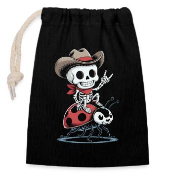 Squelette cow-boy sur coccinelle - Sac cadeau en coton avec cordon (14 x 20 cm) - noir - Devant