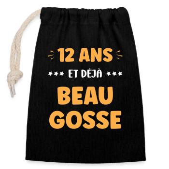 Handsome 12 year old - Closable cotton gift bag (14x20cm) - black - Front