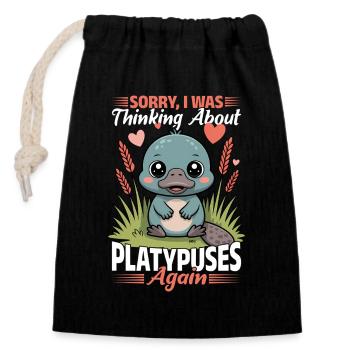 Funny aesthetic Kawaii Platypus - Closable cotton gift bag (14x20cm) - black - Front
