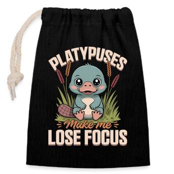 Funny aesthetic Kawaii Platypus - Closable cotton gift bag (14x20cm) - black - Front