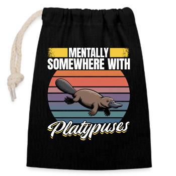 Funny aesthetic Kawaii Platypus - Closable cotton gift bag (14x20cm) - black - Front