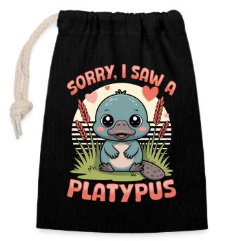 Funny aesthetic Kawaii Platypus - Closable cotton gift bag (14x20cm) - black - Front