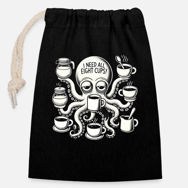I need all eight cups - Closable cotton gift bag (14x20cm) - black