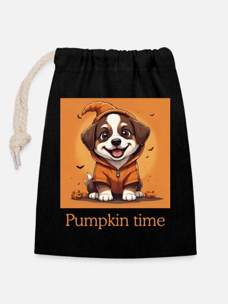 Süßer Halloween Hund mit Kostüm - Verschließbarer Geschenkbeutel aus Baumwolle (14x20cm) - Schwarz