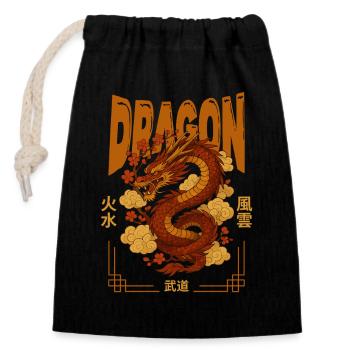 Asiatischer Drache - Japan - Verschließbarer Geschenkbeutel aus Baumwolle (14x20cm) - Schwarz - Vorne