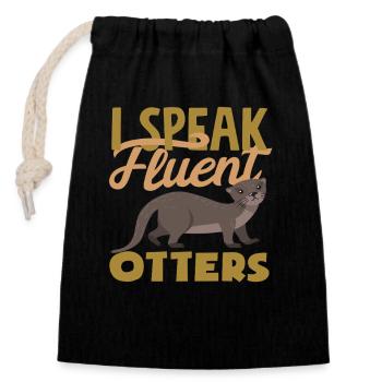 Sea Otters Speak Fluently - Closable cotton gift bag (14x20cm) - black - Front