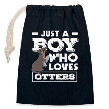 Loutre de mer dessin animé garçon aime loutre graphique - Sac cadeau en coton avec cordon (14 x 20 cm) - bleu marine - Devant