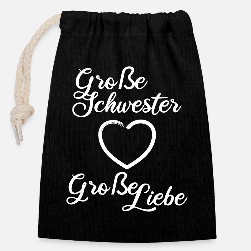 Große Schwester Große Liebe - Verschließbarer Geschenkbeutel aus Baumwolle (14x20cm) - Schwarz