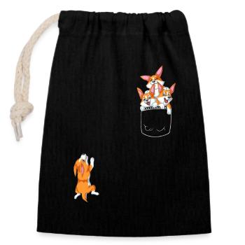 Lustiges Corgi-Taschen-Eimer-Hemd - Verschließbarer Geschenkbeutel aus Baumwolle (14x20cm) - Schwarz - Vorne