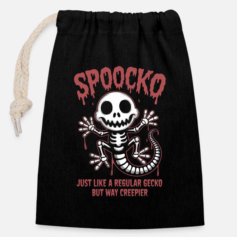 Spooky Gecko Skeleton Halloween - Closable cotton gift bag (14x20cm) - black