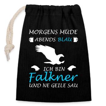 Falknerei Falkner Falknerin Beizjagd Greifvogel - Verschließbarer Geschenkbeutel aus Baumwolle (14x20cm) - Schwarz - Vorne