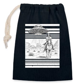 OVNI Western Knight - Sac cadeau en coton avec cordon (14 x 20 cm) - bleu marine - Devant