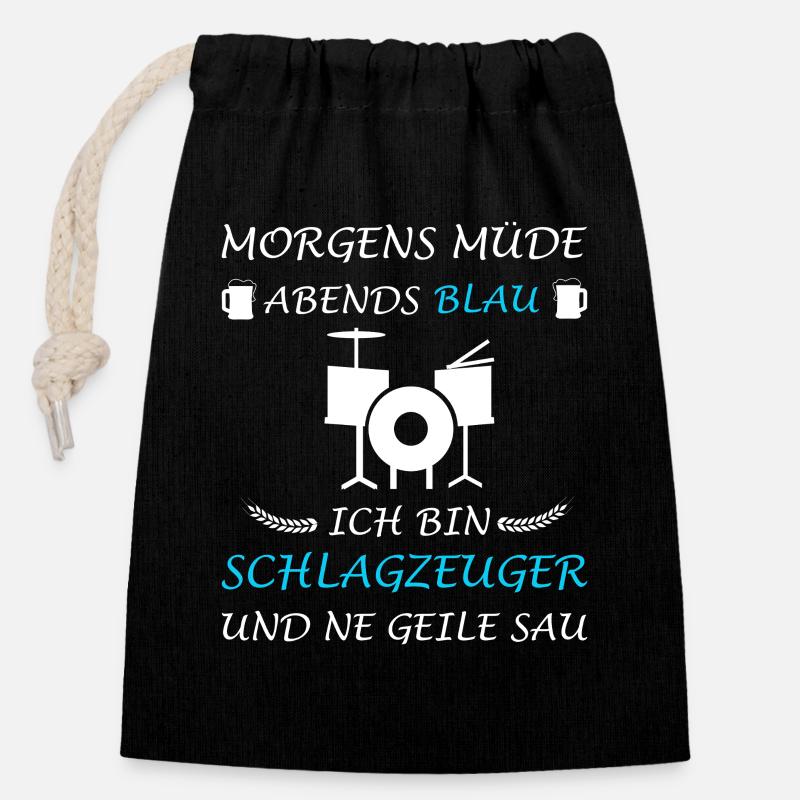Schlagzeuger Musik Drums Schlagzeug Spruch - Verschließbarer Geschenkbeutel aus Baumwolle (14x20cm) - Schwarz