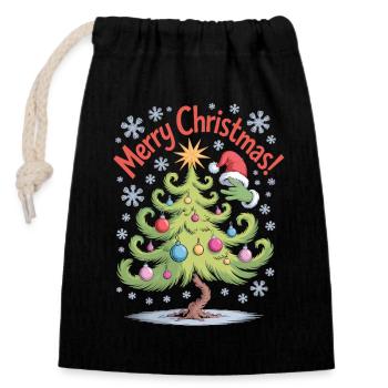 Chemise de Noël drôle – Sapin de Noël avec des boules de Noël - Sac cadeau en coton avec cordon (14 x 20 cm) - noir - Devant