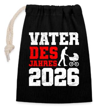 Fatherhood FATHER OF THE YEAR 2026 FUNNY - Closable cotton gift bag (14x20cm) - black - Front