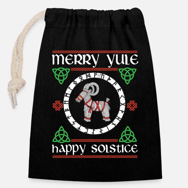 Saison de Noël Joyeux Noël Joyeux Solstice - Sac cadeau en coton avec cordon (14 x 20 cm) - noir