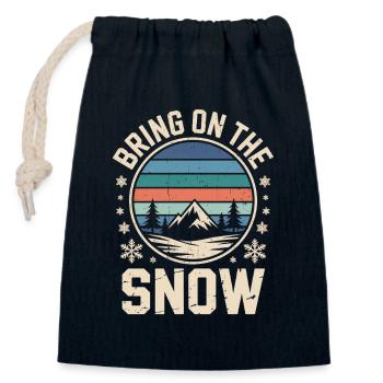 Apportez la neige rétro montagne flocons de neige d’hiver - Sac cadeau en coton avec cordon (14 x 20 cm) - bleu marine - Devant
