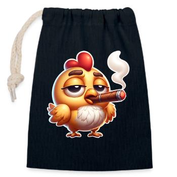 Cigare au poulet - Sac cadeau en coton avec cordon (14 x 20 cm) - bleu marine - Devant
