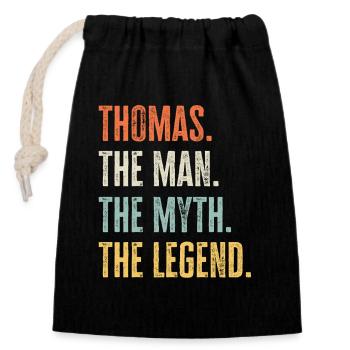 Thomas Man Myth Legend Retro Design Gift Name - Closable cotton gift bag (14x20cm) - black - Front