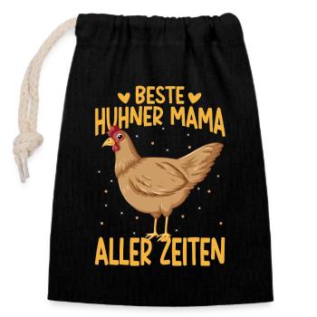 Beste Hühner Mama Aller Zeiten - Verschließbarer Geschenkbeutel aus Baumwolle (14x20cm) - Schwarz - Vorne