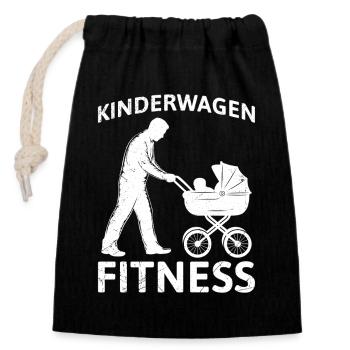 Bald Papa KINDERWAGEN FITNESS LUSTIG - Verschließbarer Geschenkbeutel aus Baumwolle (14x20cm) - Schwarz - Vorne