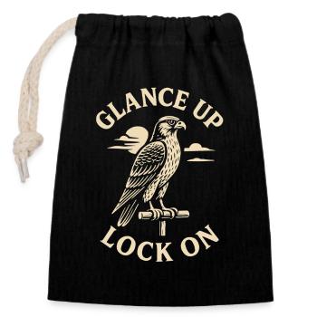 Faucon Coup d’œil vers le haut Lock On Passionné de fauconnerie - Sac cadeau en coton avec cordon (14 x 20 cm) - noir - Devant