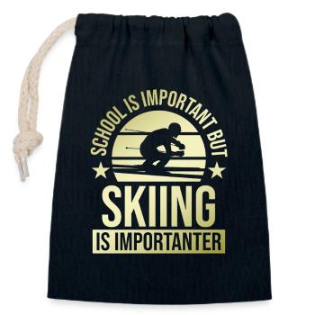 L’école est importante Le ski plus important - Sac cadeau en coton avec cordon (14 x 20 cm) - bleu marine - Devant