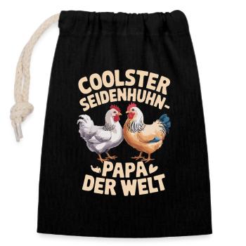 Coolest silky chicken dad in the world - Closable cotton gift bag (14x20cm) - black - Front